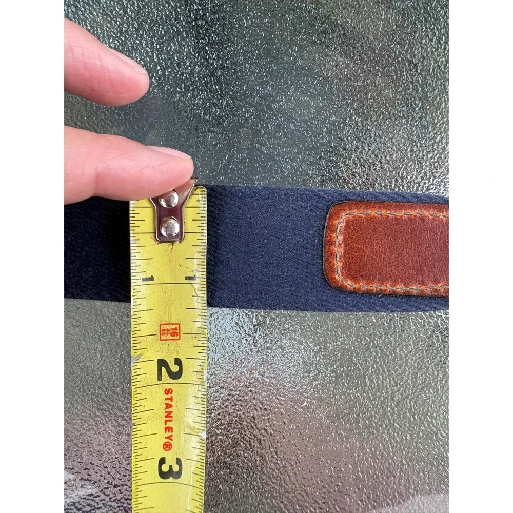 Canterbury of New Zealand Mens Navy Red Striped Webbing Leather Belt 36 Brass